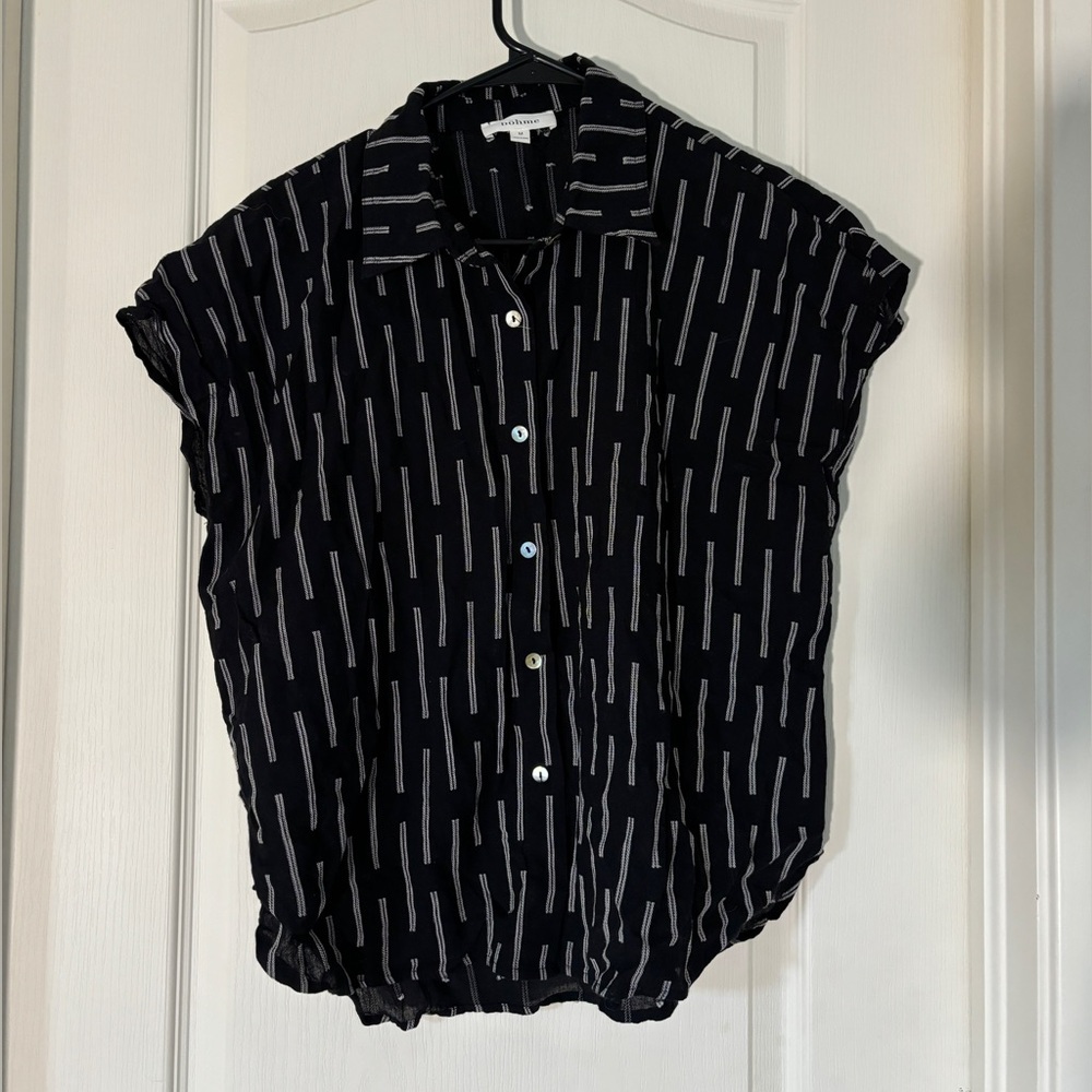 Böhme Black Embroidered Stripe Button Front Blouse Medium